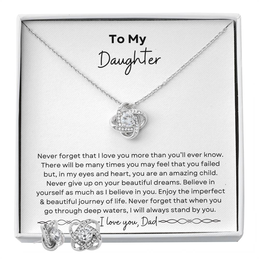 To My Daughter from Dad | Love Knot Earring & Necklace Set| Gift to Daughter from Dad| Birthday Gift to Daughter from Dad