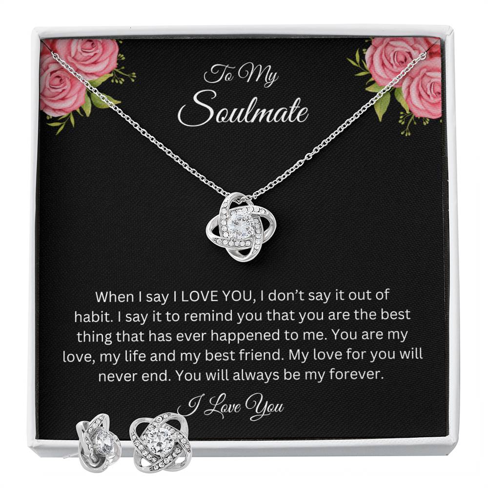 To My Soulmate | Love Knot Earring & Necklace Set| Gift to Wife | Wedding Anniversary Gift to Wife | Birthday Gift to Wife