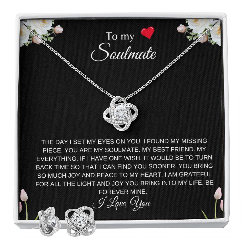 To My Soulmate | Love Knot Earring & Necklace Set| Gift to Wife | Wedding Anniversary Gift to Wife | Birthday Gift to Wife