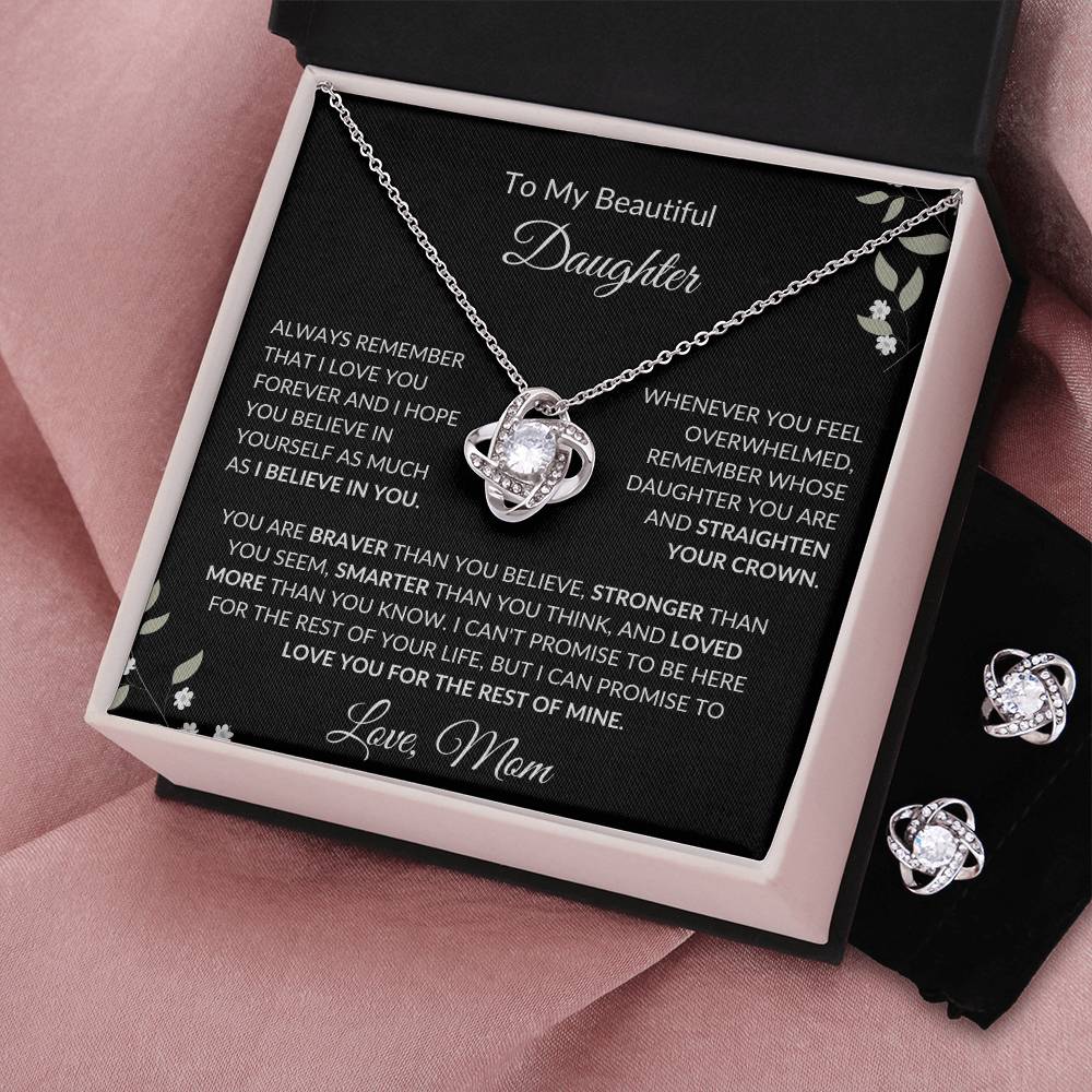 To My Beautiful Daughter from Mom | Love Knot Earring & Necklace Set| Gift to Daughter from Mom| Birthday Gift to Daughter from Mom