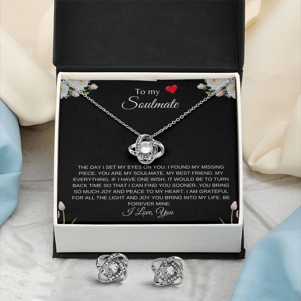 To My Soulmate | Love Knot Earring & Necklace Set| Gift to Wife | Wedding Anniversary Gift to Wife | Birthday Gift to Wife
