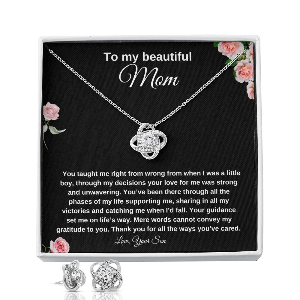 To My Beautiful Mom | Love Knot Earring & Necklace Set| Mother's Day Gift| Birthday Gift for Mom