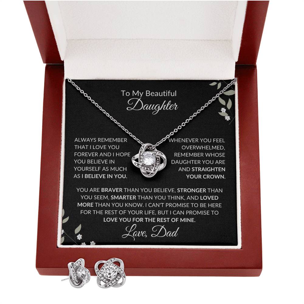 To My Beautiful Daughter | Love Knot Earring & Necklace Set| Gift for Daughter from Dad| Birthday Gift to Daughter from Dad