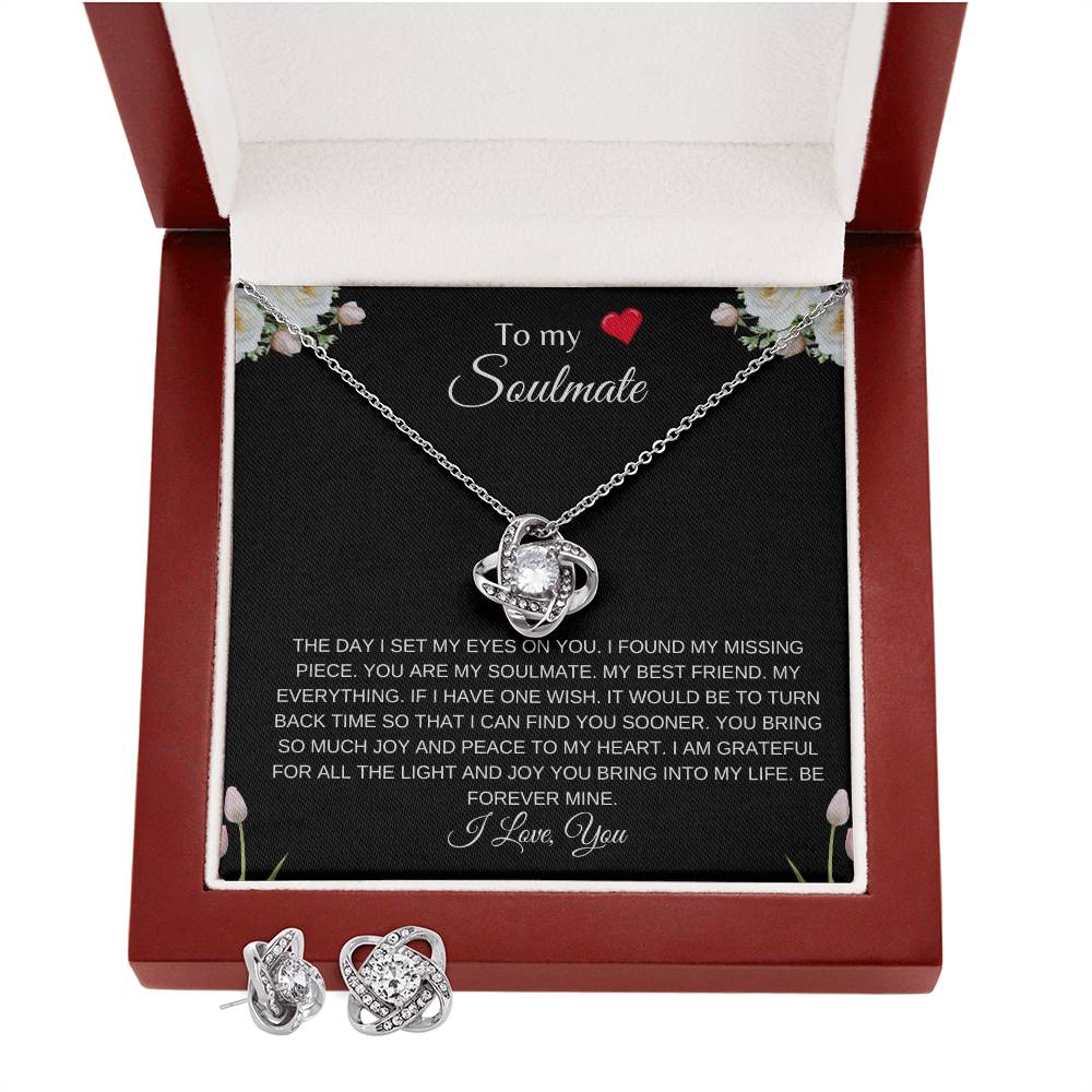 To My Soulmate | Love Knot Earring & Necklace Set| Gift to Wife | Wedding Anniversary Gift to Wife | Birthday Gift to Wife