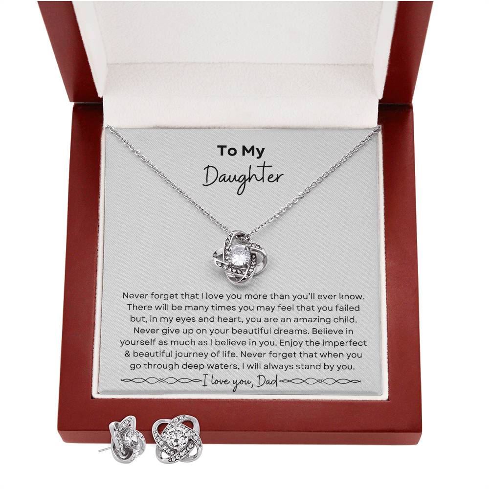 To My Daughter from Dad | Love Knot Earring & Necklace Set| Gift to Daughter from Dad| Birthday Gift to Daughter from Dad