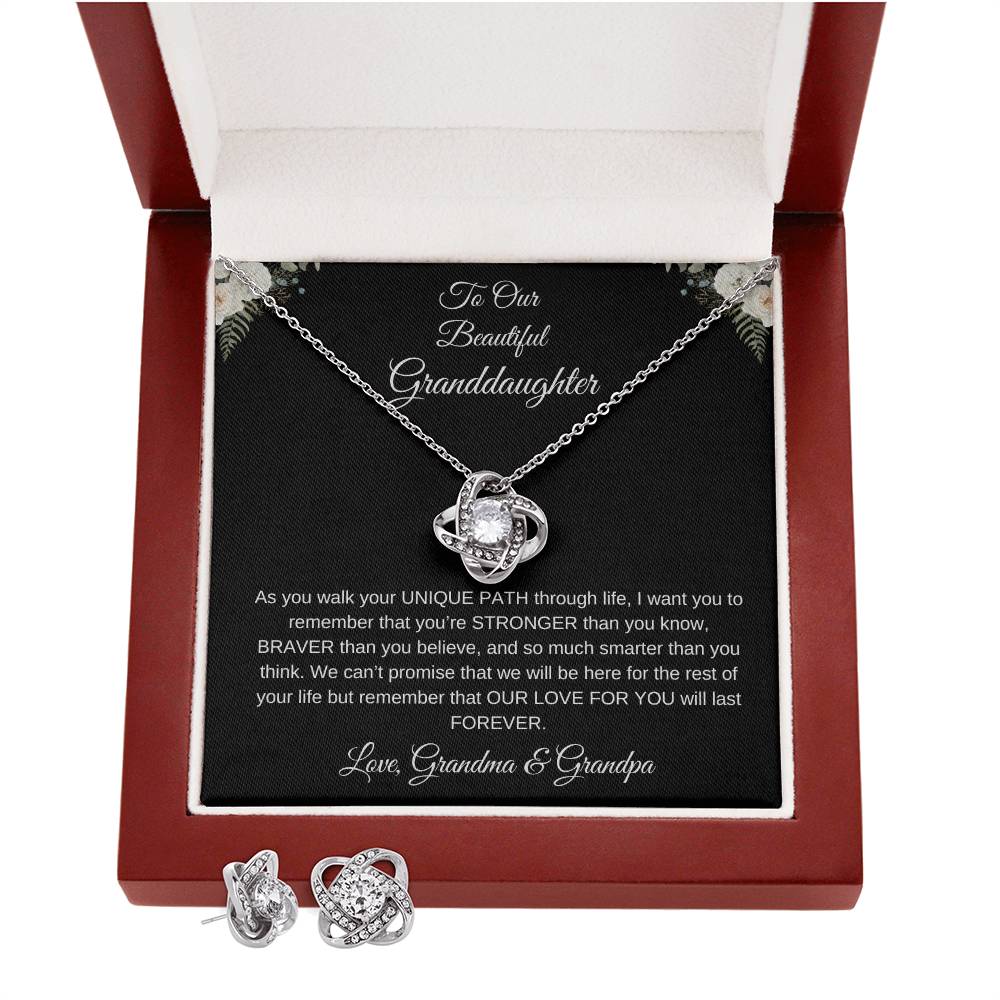 To Our Beautiful Granddaughter | Love Knot Earring & Necklace Set| Gift for Daughter| Birthday Gift for Daughter