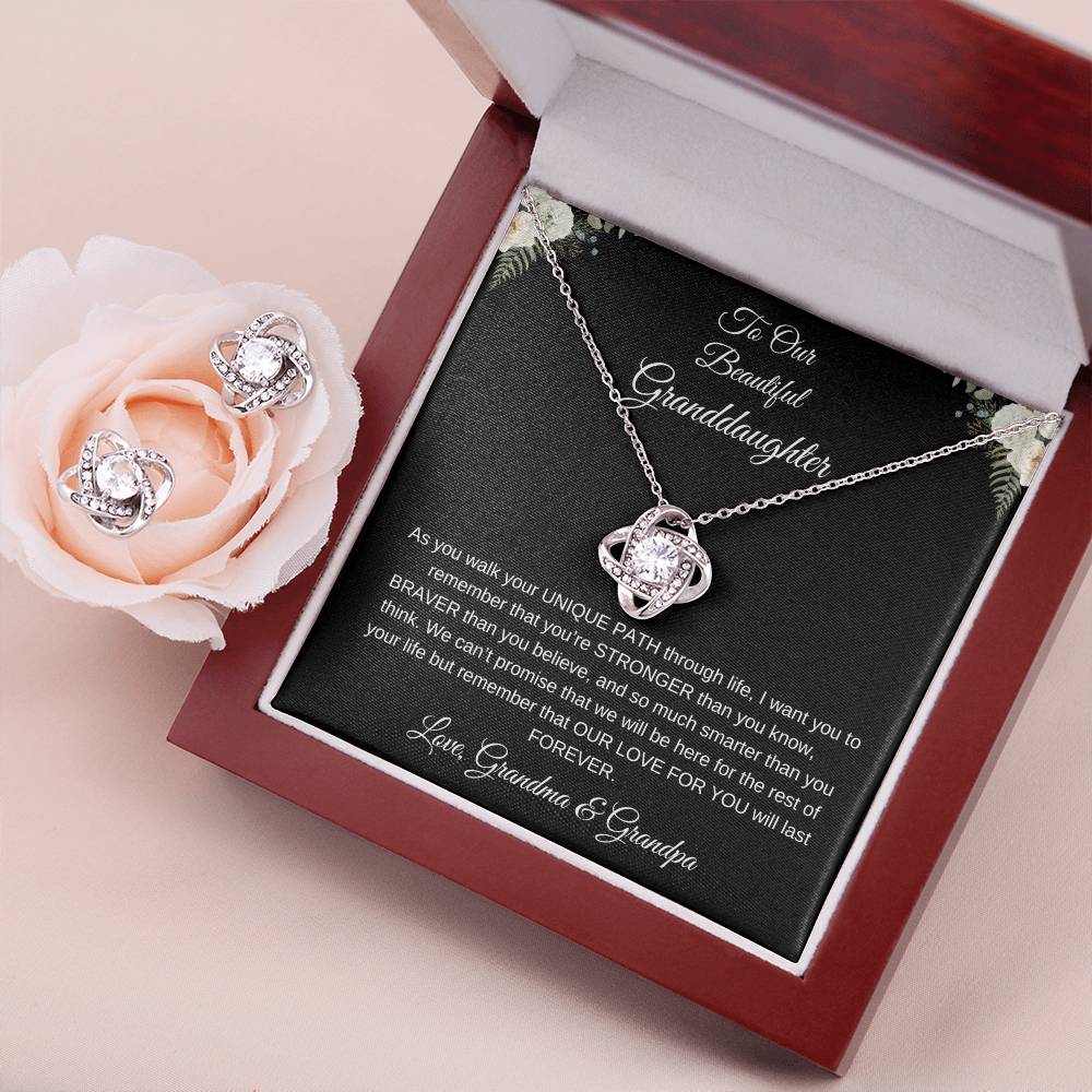 To Our Beautiful Granddaughter | Love Knot Earring & Necklace Set| Gift for Daughter| Birthday Gift for Daughter
