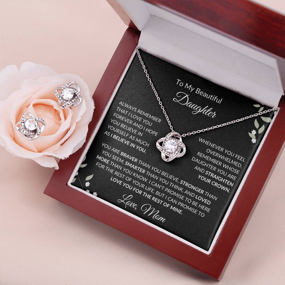 To My Beautiful Daughter from Mom | Love Knot Earring & Necklace Set| Gift to Daughter from Mom| Birthday Gift to Daughter from Mom