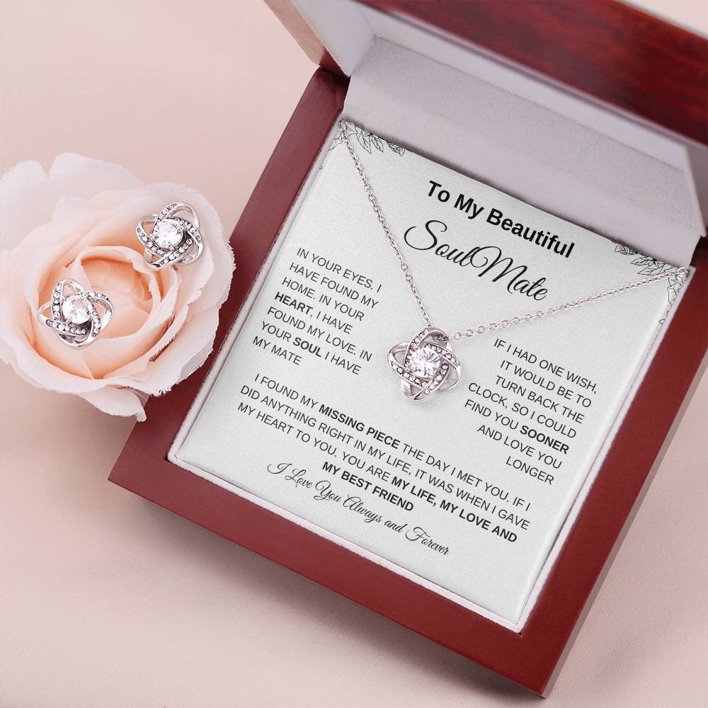 To My Soulmate | Love Knot Earring & Necklace Set| Gift to Wife | Wedding Anniversary Gift to Wife| Birthday Gift to Wife