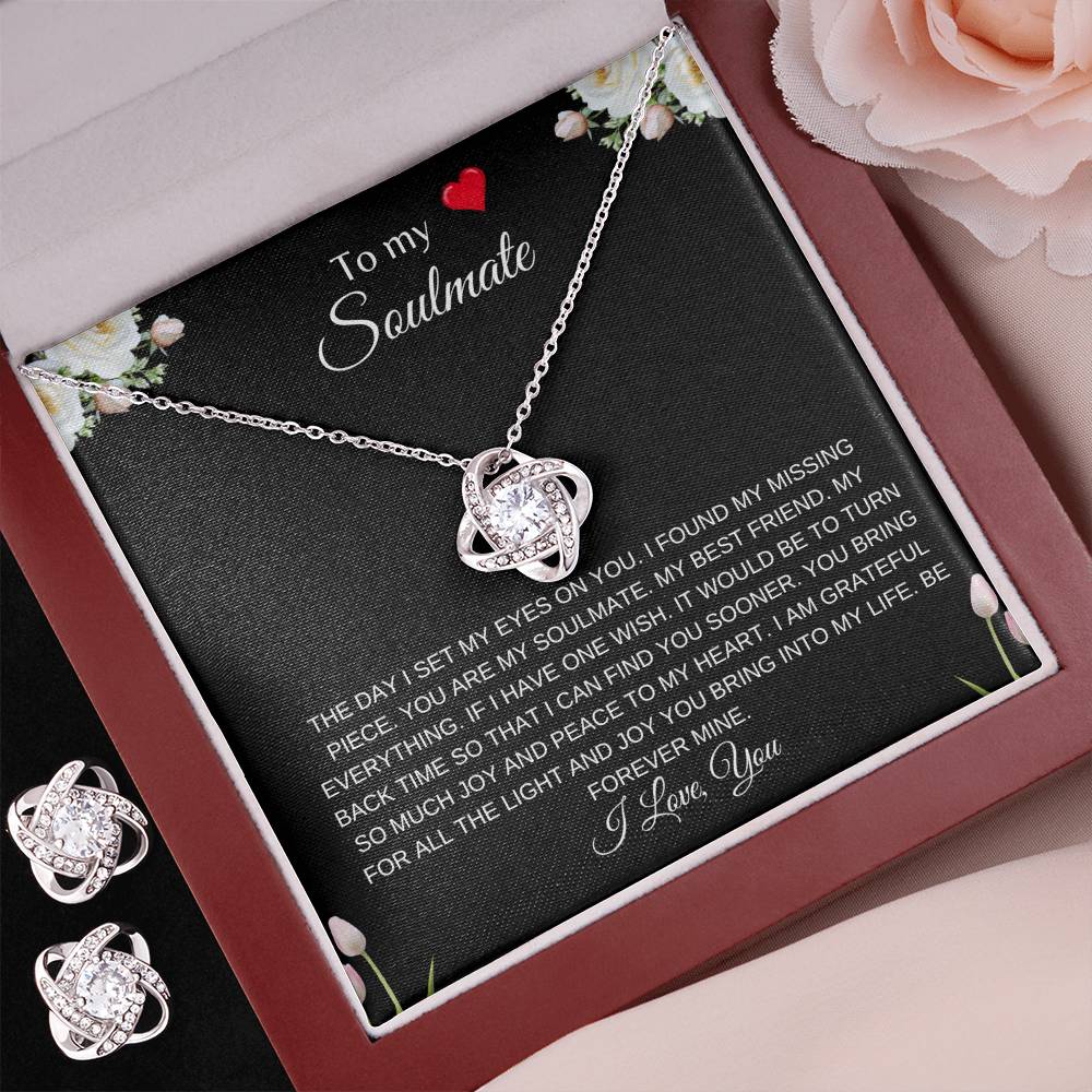To My Soulmate | Love Knot Earring & Necklace Set| Gift to Wife | Wedding Anniversary Gift to Wife | Birthday Gift to Wife