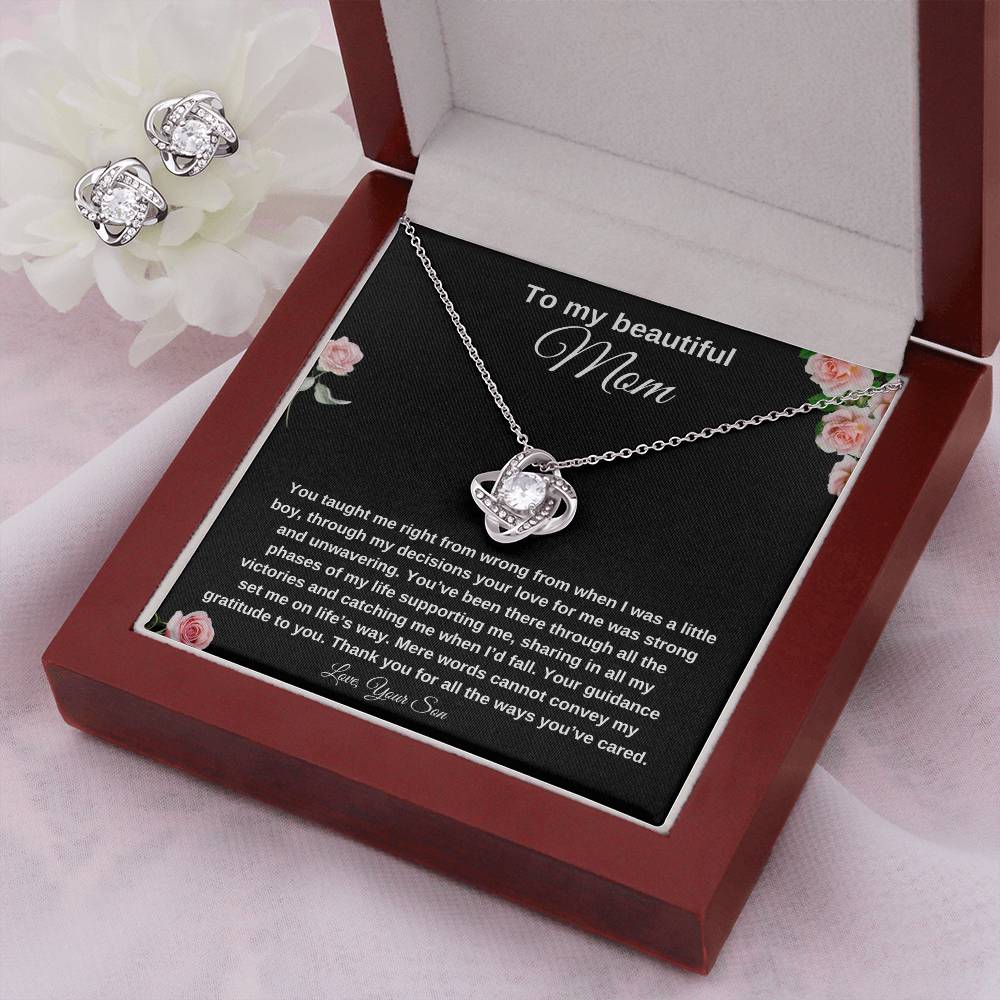 To My Beautiful Mom | Love Knot Earring & Necklace Set| Mother's Day Gift| Birthday Gift for Mom