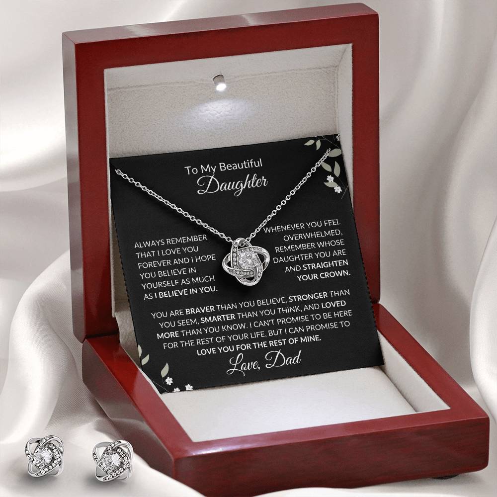 To My Beautiful Daughter | Love Knot Earring & Necklace Set| Gift for Daughter from Dad| Birthday Gift to Daughter from Dad