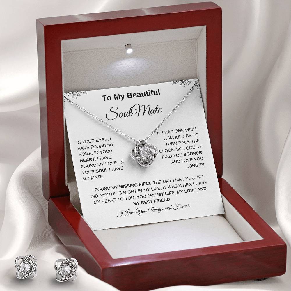 To My Soulmate | Love Knot Earring & Necklace Set| Gift to Wife | Wedding Anniversary Gift to Wife| Birthday Gift to Wife