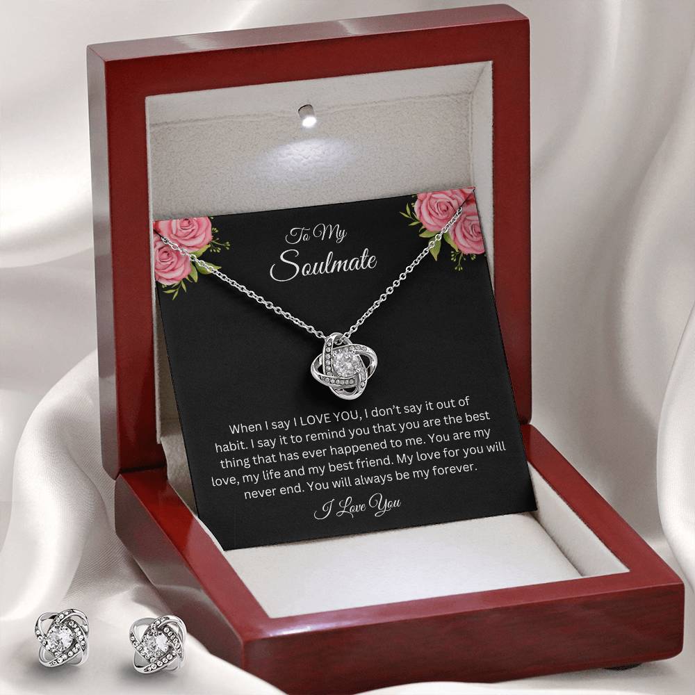 To My Soulmate | Love Knot Earring & Necklace Set| Gift to Wife | Wedding Anniversary Gift to Wife | Birthday Gift to Wife