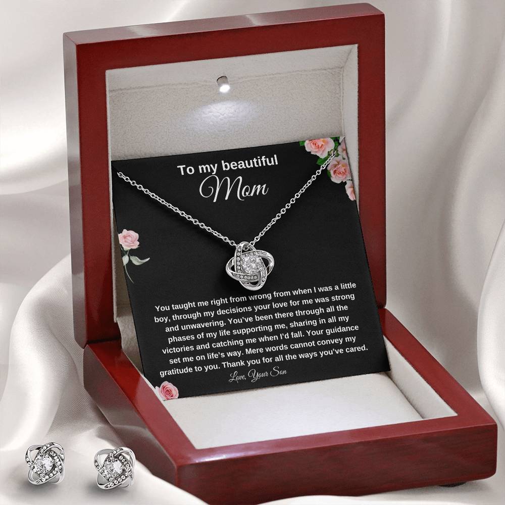 To My Beautiful Mom | Love Knot Earring & Necklace Set| Mother's Day Gift| Birthday Gift for Mom
