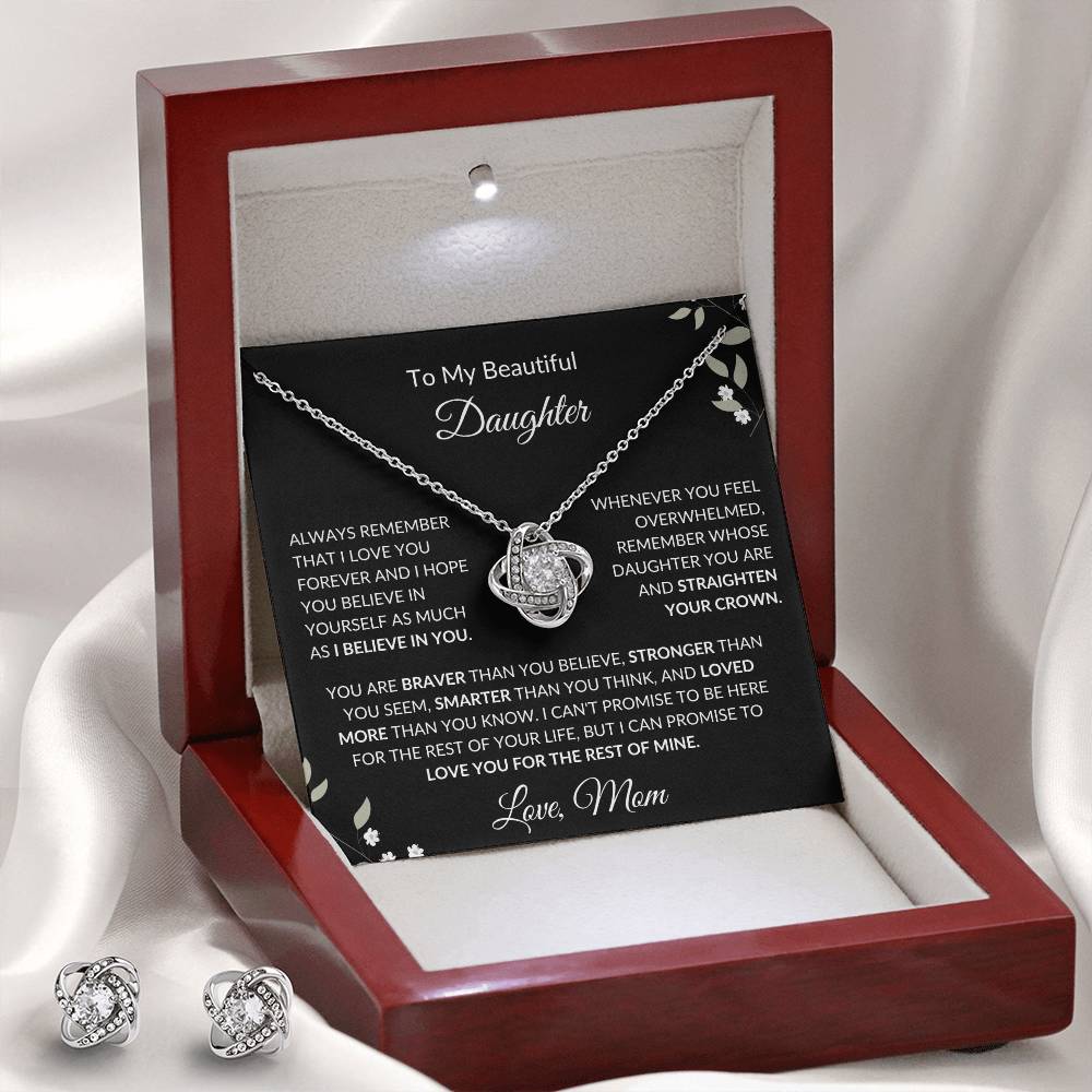 To My Beautiful Daughter from Mom | Love Knot Earring & Necklace Set| Gift to Daughter from Mom| Birthday Gift to Daughter from Mom