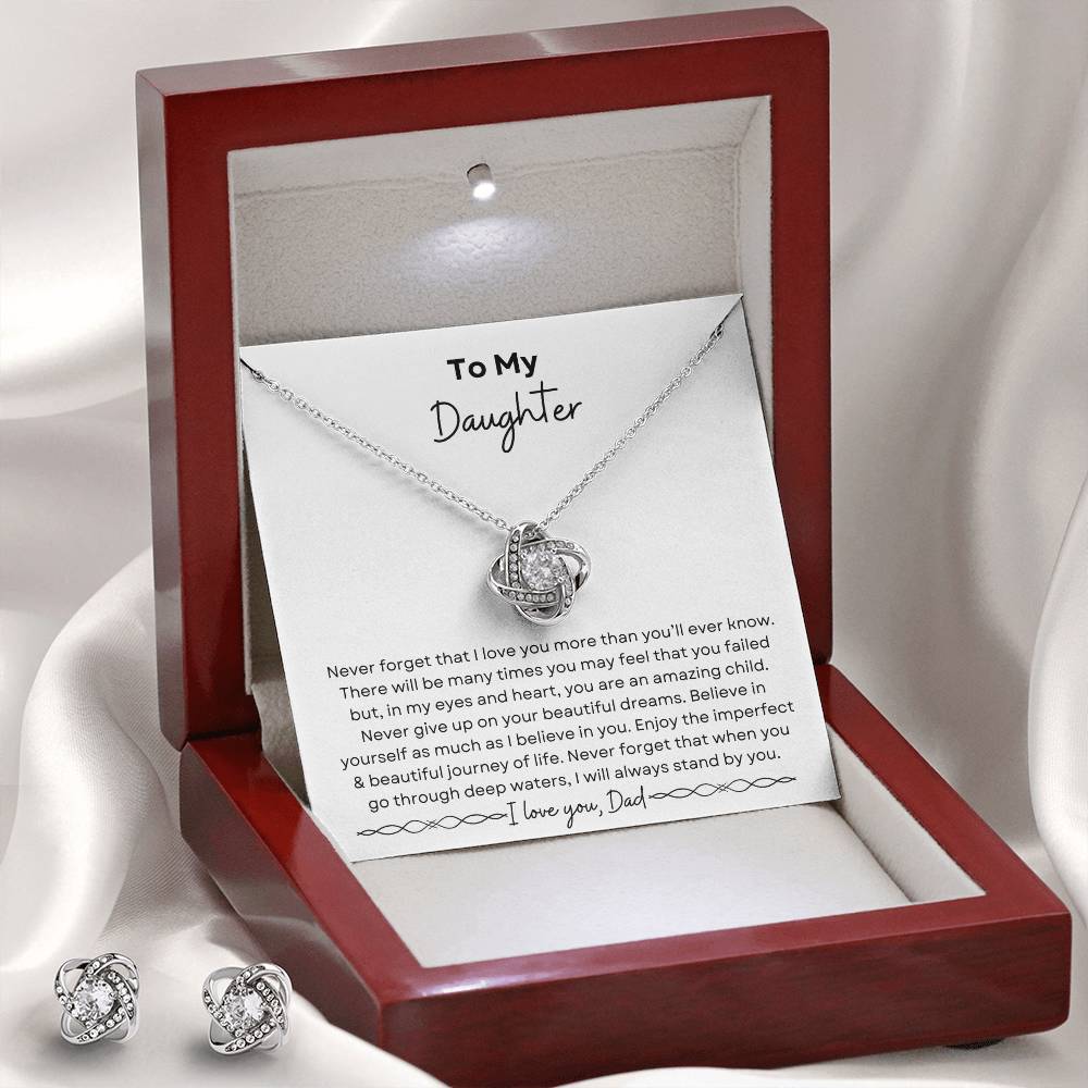 To My Daughter from Dad | Love Knot Earring & Necklace Set| Gift to Daughter from Dad| Birthday Gift to Daughter from Dad