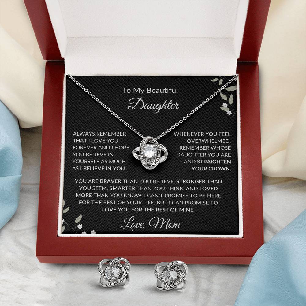 To My Beautiful Daughter from Mom | Love Knot Earring & Necklace Set| Gift to Daughter from Mom| Birthday Gift to Daughter from Mom