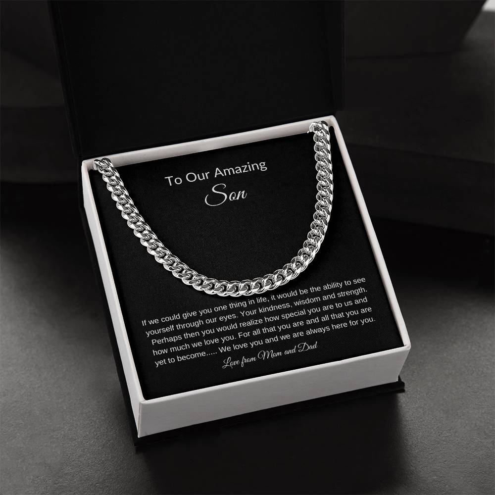 To Our Amazing Son | Cuban Link Chain| Gift to Son| Birthday Gift to Son from Mom and Dad