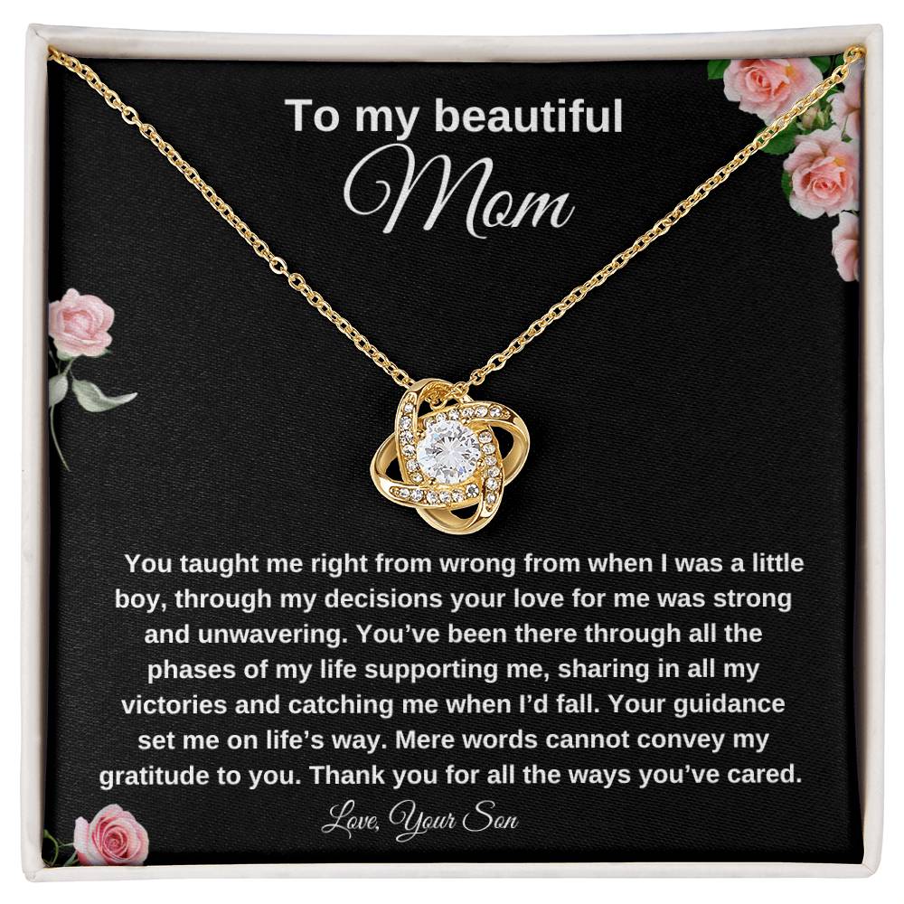 To My Beautiful Mom | Love Knot Necklace| Mother's Day Gift| Gift to Mother| Birthday Gift to Mother