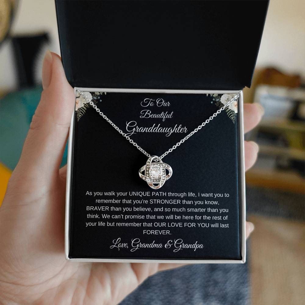 To Our Beautiful Granddaughter | Love Knot Necklace| Gift to Granddaughter| Gift to Granddaughter from Grandma and Grandpa