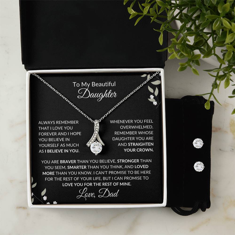 To My Beautiful Daughter from Dad | Alluring Beauty + Clear CZ Earrings| Gift to Daughter from Dad| Birthday Gift to Daughter from Dad