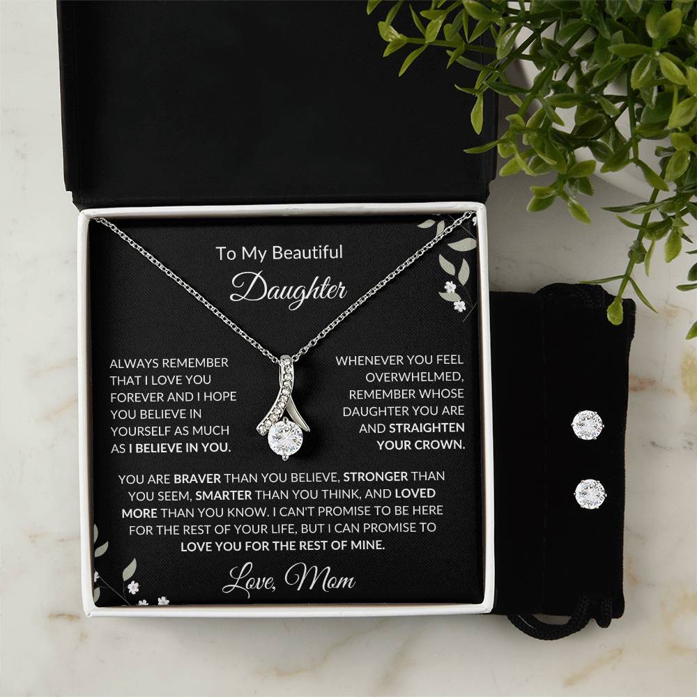 To My Beautiful Daughter from Mom | Alluring Beauty + Clear CZ Earrings| Gift to Daughter from Mom| Birthday Gift to Daughter from Mom