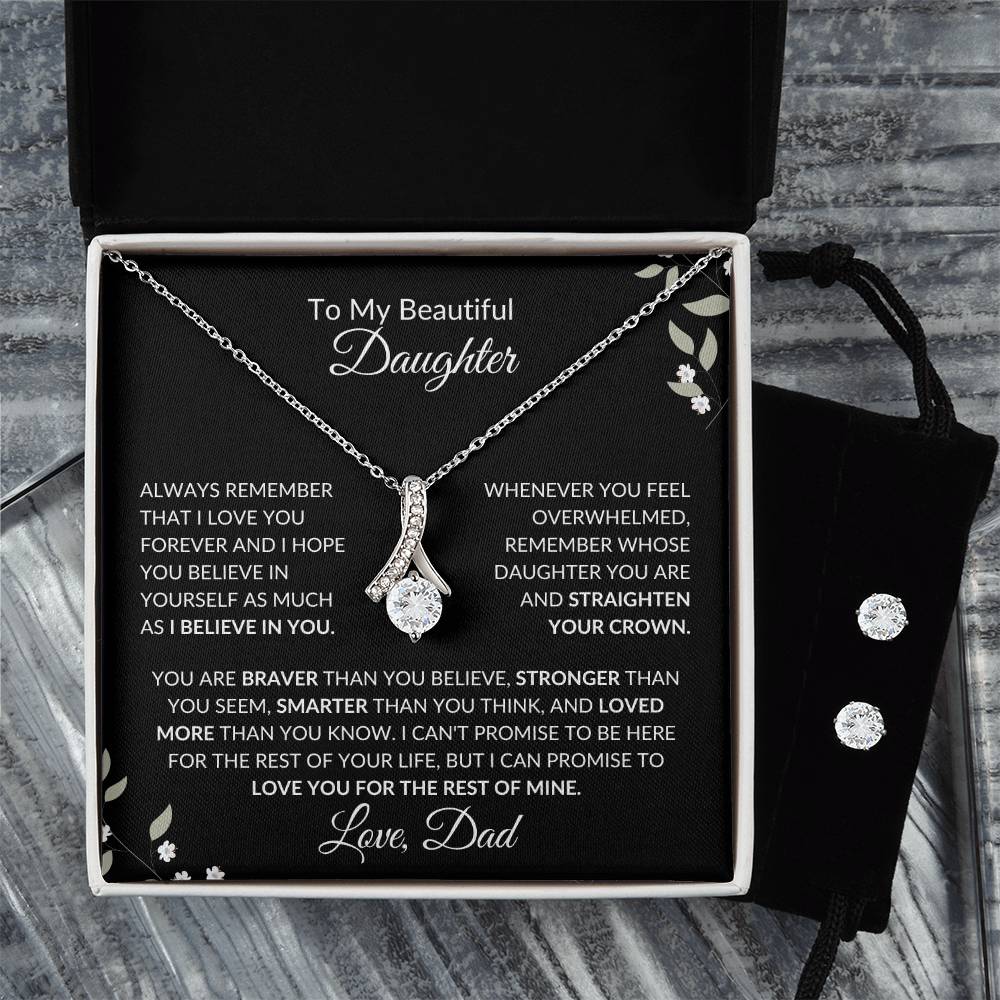 To My Beautiful Daughter from Dad | Alluring Beauty + Clear CZ Earrings| Gift to Daughter from Dad| Birthday Gift to Daughter from Dad