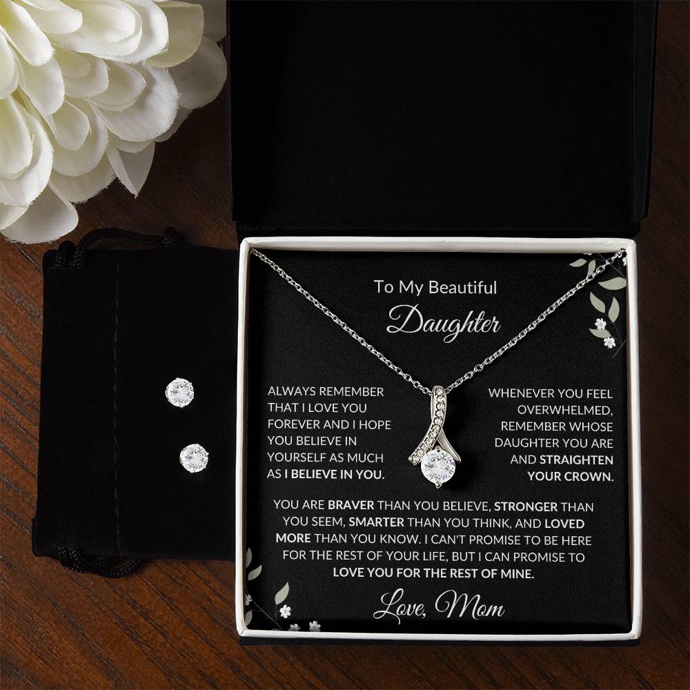 To My Beautiful Daughter from Mom | Alluring Beauty + Clear CZ Earrings| Gift to Daughter from Mom| Birthday Gift to Daughter from Mom