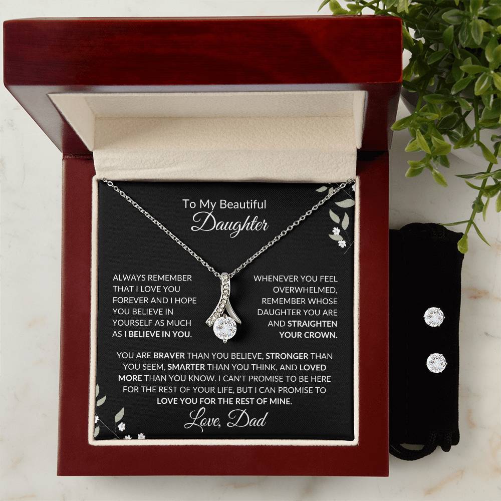To My Beautiful Daughter from Dad | Alluring Beauty + Clear CZ Earrings| Gift to Daughter from Dad| Birthday Gift to Daughter from Dad