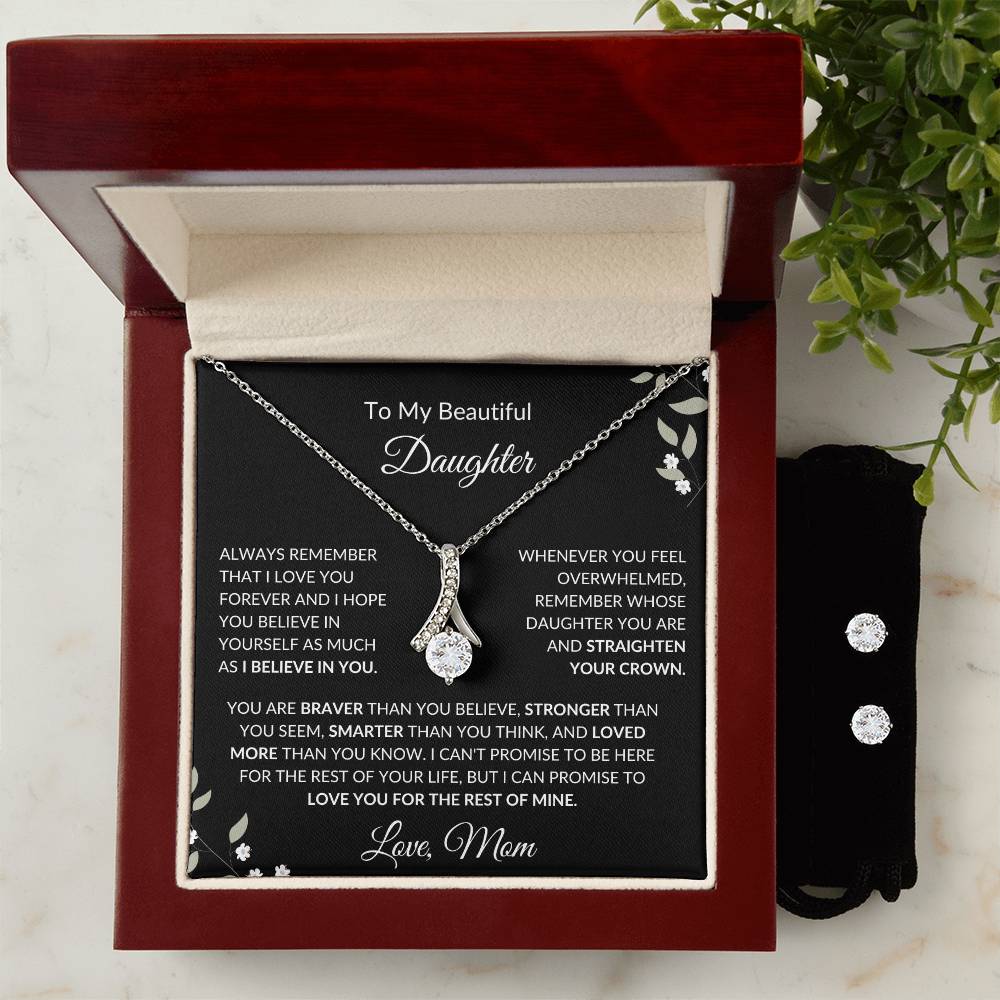 To My Beautiful Daughter from Mom | Alluring Beauty + Clear CZ Earrings| Gift to Daughter from Mom| Birthday Gift to Daughter from Mom