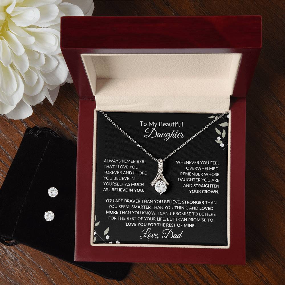 To My Beautiful Daughter from Dad | Alluring Beauty + Clear CZ Earrings| Gift to Daughter from Dad| Birthday Gift to Daughter from Dad