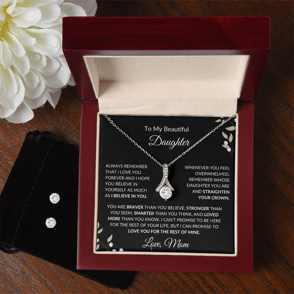 To My Beautiful Daughter from Mom | Alluring Beauty + Clear CZ Earrings| Gift to Daughter from Mom| Birthday Gift to Daughter from Mom