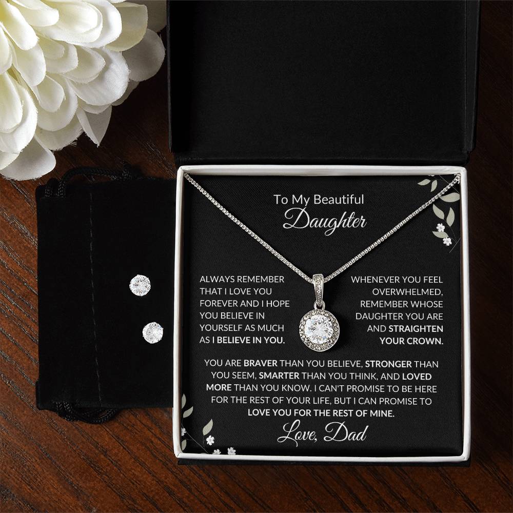 To My Beautiful Daughter from Dad | Eternal Hope Necklace + Clear CZ Earrings| Gift to Daughter from Dad| Birthday Gift to Daughter from Dad