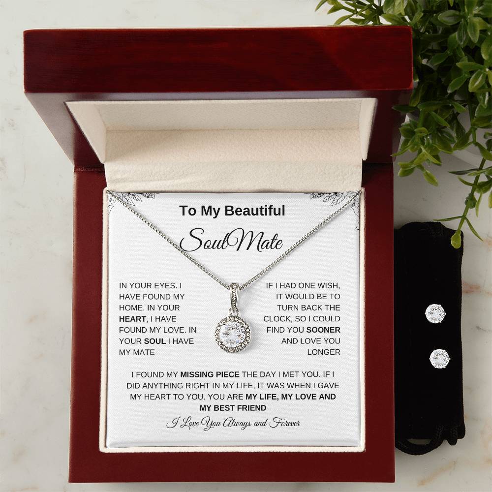 To My Beautiful Soulmate | Eternal Hope Necklace + Clear CZ Earrings| Gift to Wife | Wedding Anniversary Gift to Wife| Birthday Gift to Wife