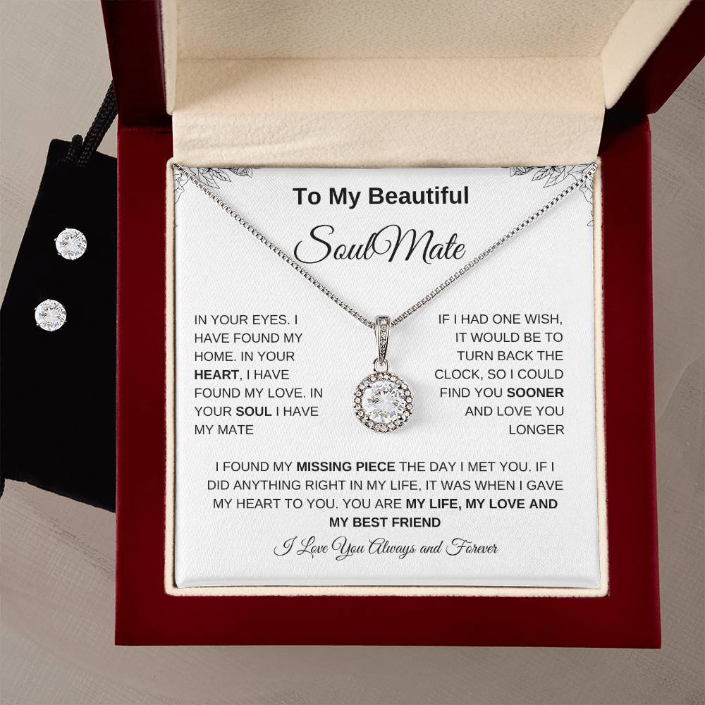 To My Beautiful Soulmate | Eternal Hope Necklace + Clear CZ Earrings| Gift to Wife | Wedding Anniversary Gift to Wife| Birthday Gift to Wife