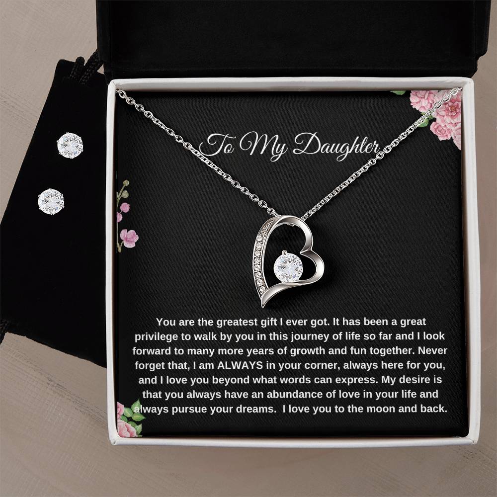 To My Daughter | Forever Love Necklace + Clear CZ Earrings| Gift to Daughter| Birthday Gift to Daughter