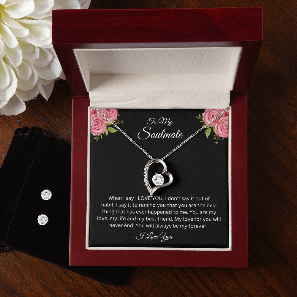 To My Soulmate | Forever Love Necklace + Clear CZ Earrings| Gift to Wife| Birthday Gift to Wife| Mother's Day Gift| Anniversary Gift to Wife