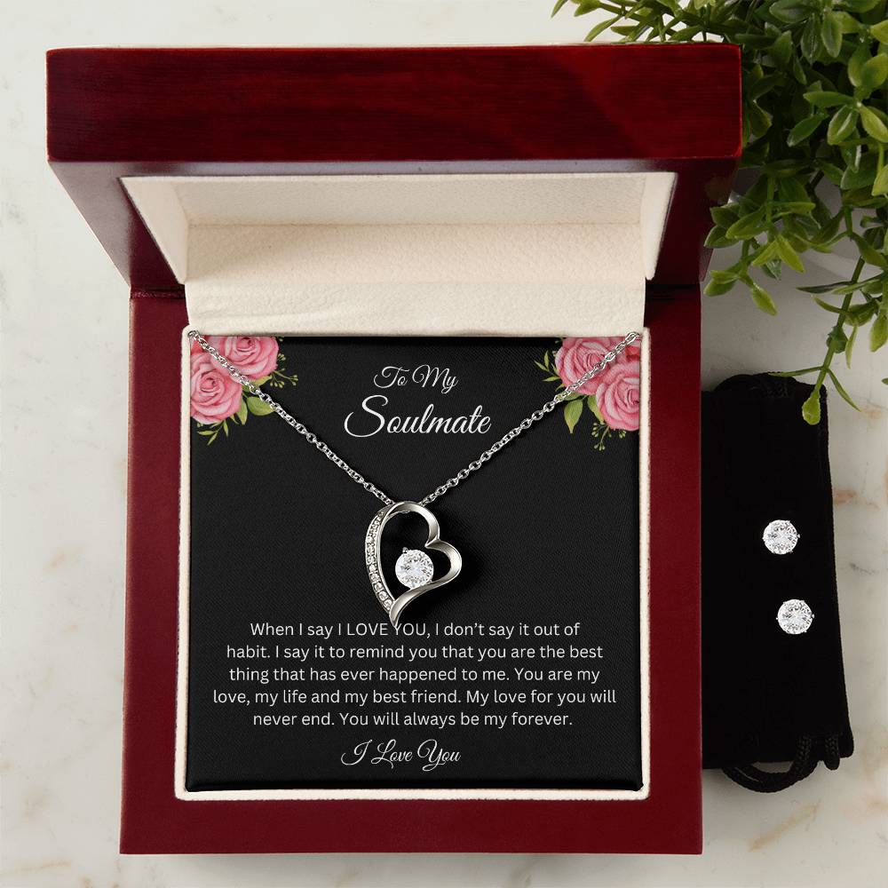 To My Soulmate | Forever Love Necklace + Clear CZ Earrings| Gift to Wife| Birthday Gift to Wife| Mother's Day Gift| Anniversary Gift to Wife