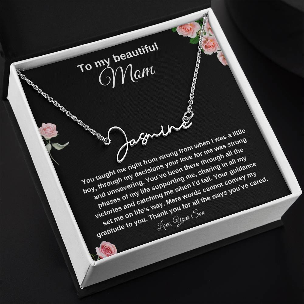 To My Beautiful Mom | Signature Name Necklace| Gift to Mom| Mother's Day Gift| Birthday Gift to Mom