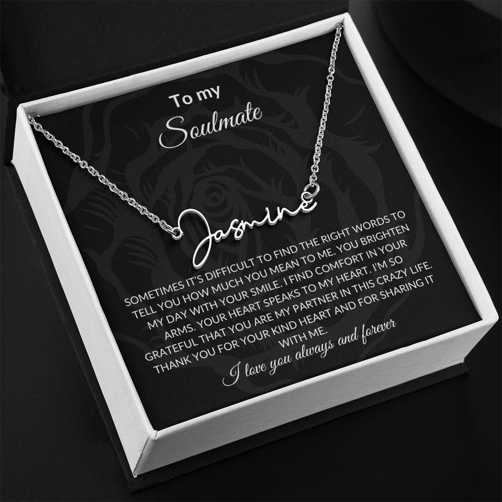 To My Soulmate | Signature Name Necklace| Gift to Wife | Wedding Anniversary Gift to Wife| Mother's Day Gift | Birthday Gift to Wife
