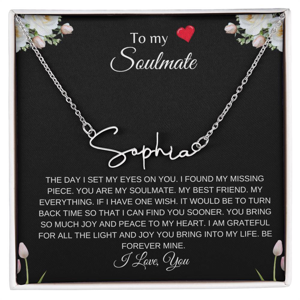 To My Soulmate (With A Heart) | Signature Name Necklace| Gift to Wife| Birthday Gift to Wife| Mother's Day Gift| Anniversary Gift to Wife