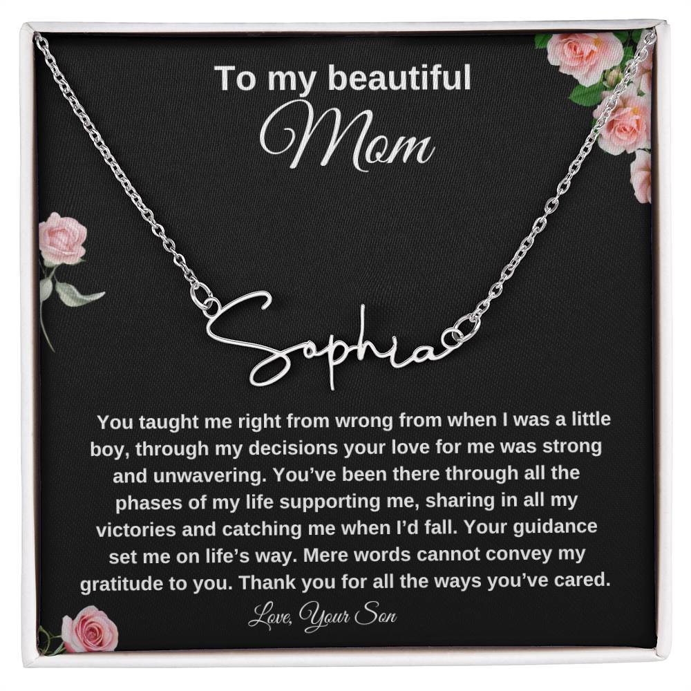 To My Beautiful Mom | Signature Name Necklace| Gift to Mom| Mother's Day Gift| Birthday Gift to Mom