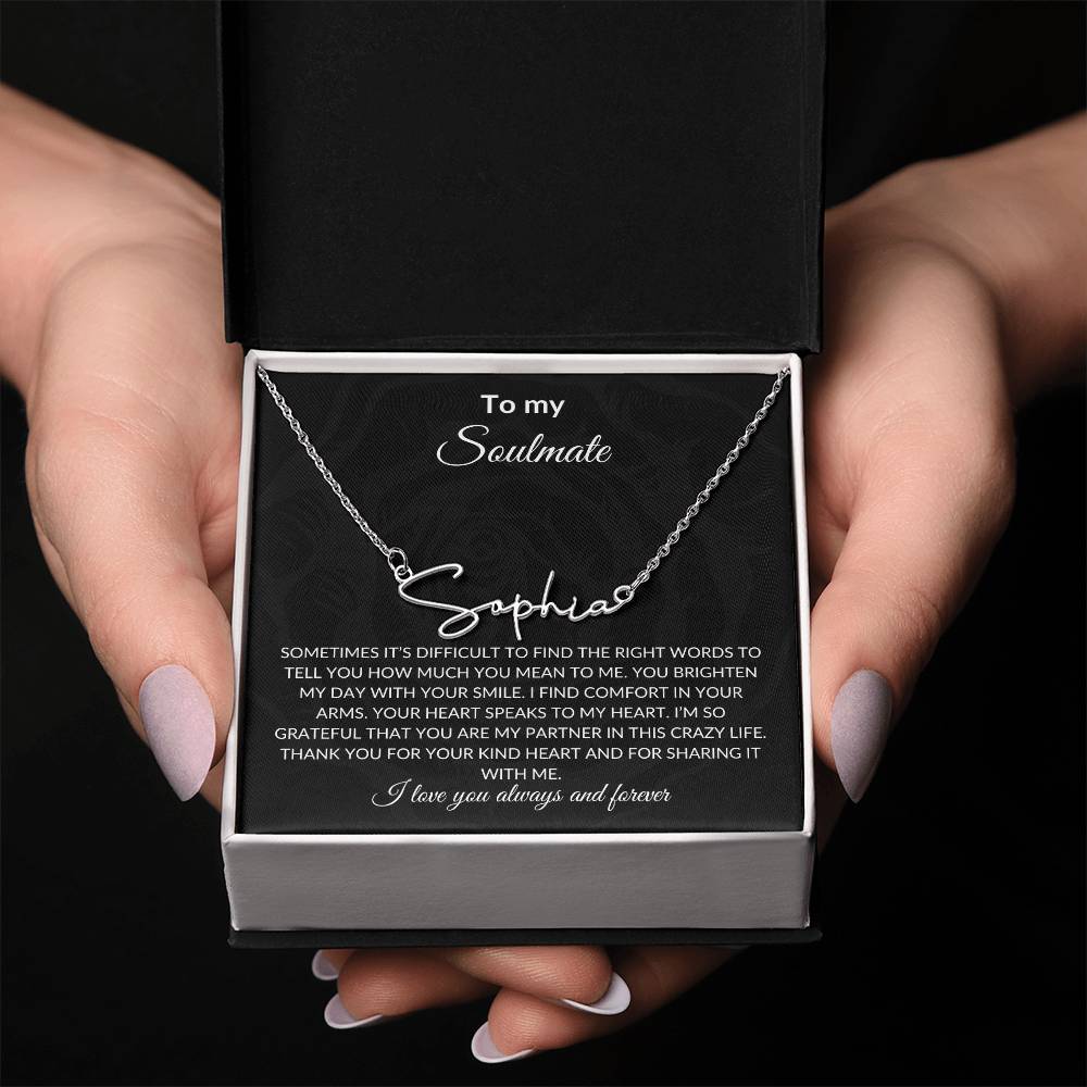 To My Soulmate | Signature Name Necklace| Gift to Wife | Wedding Anniversary Gift to Wife| Mother's Day Gift | Birthday Gift to Wife