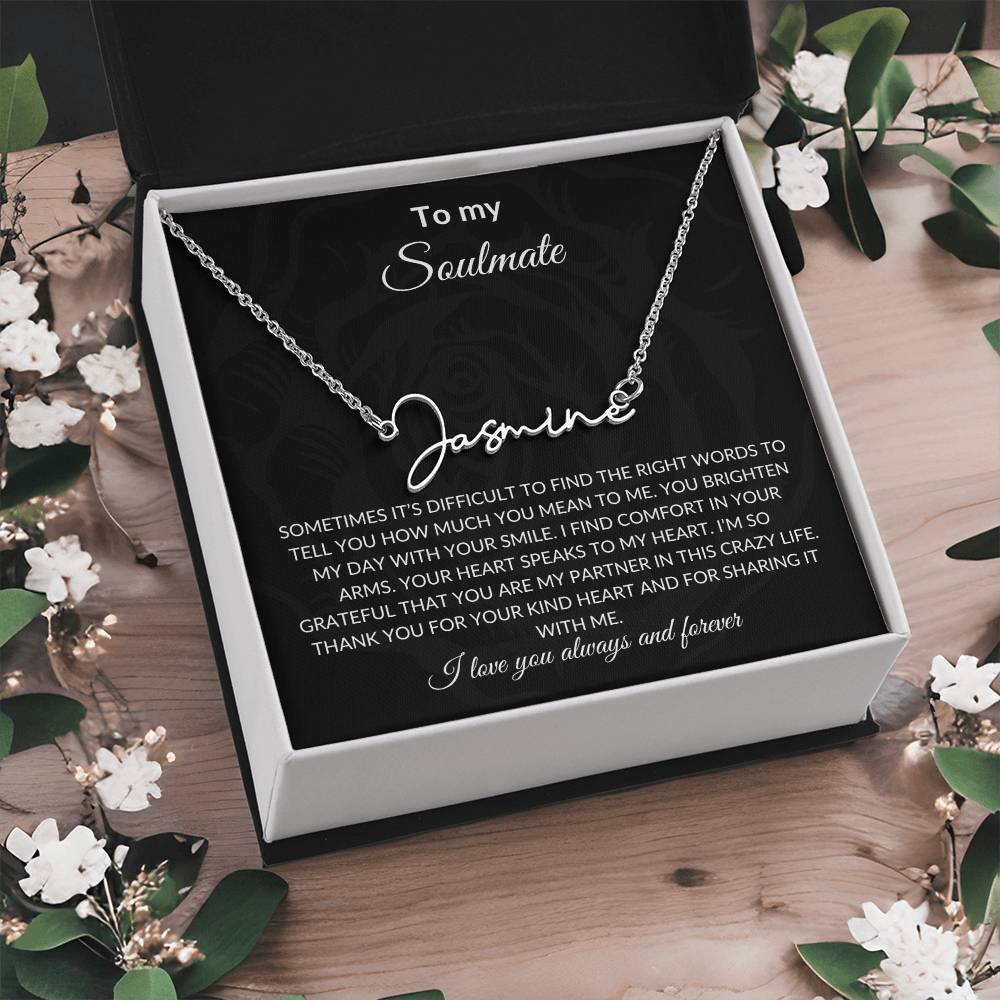 To My Soulmate | Signature Name Necklace| Gift to Wife | Wedding Anniversary Gift to Wife| Mother's Day Gift | Birthday Gift to Wife