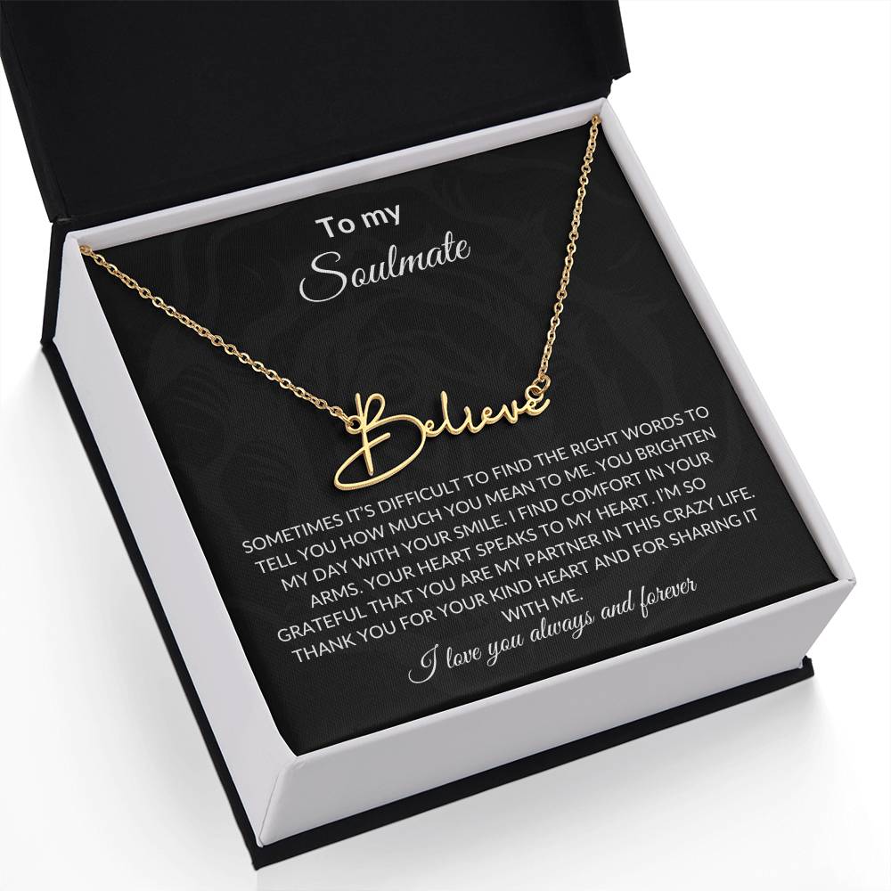 To My Soulmate | Signature Name Necklace| Gift to Wife | Wedding Anniversary Gift to Wife| Mother's Day Gift | Birthday Gift to Wife