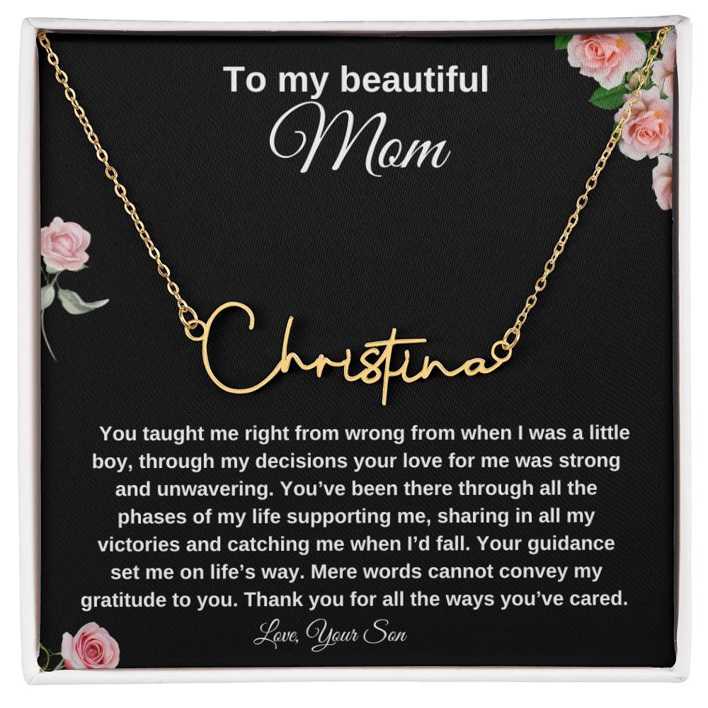 To My Beautiful Mom | Signature Name Necklace| Gift to Mom| Mother's Day Gift| Birthday Gift to Mom