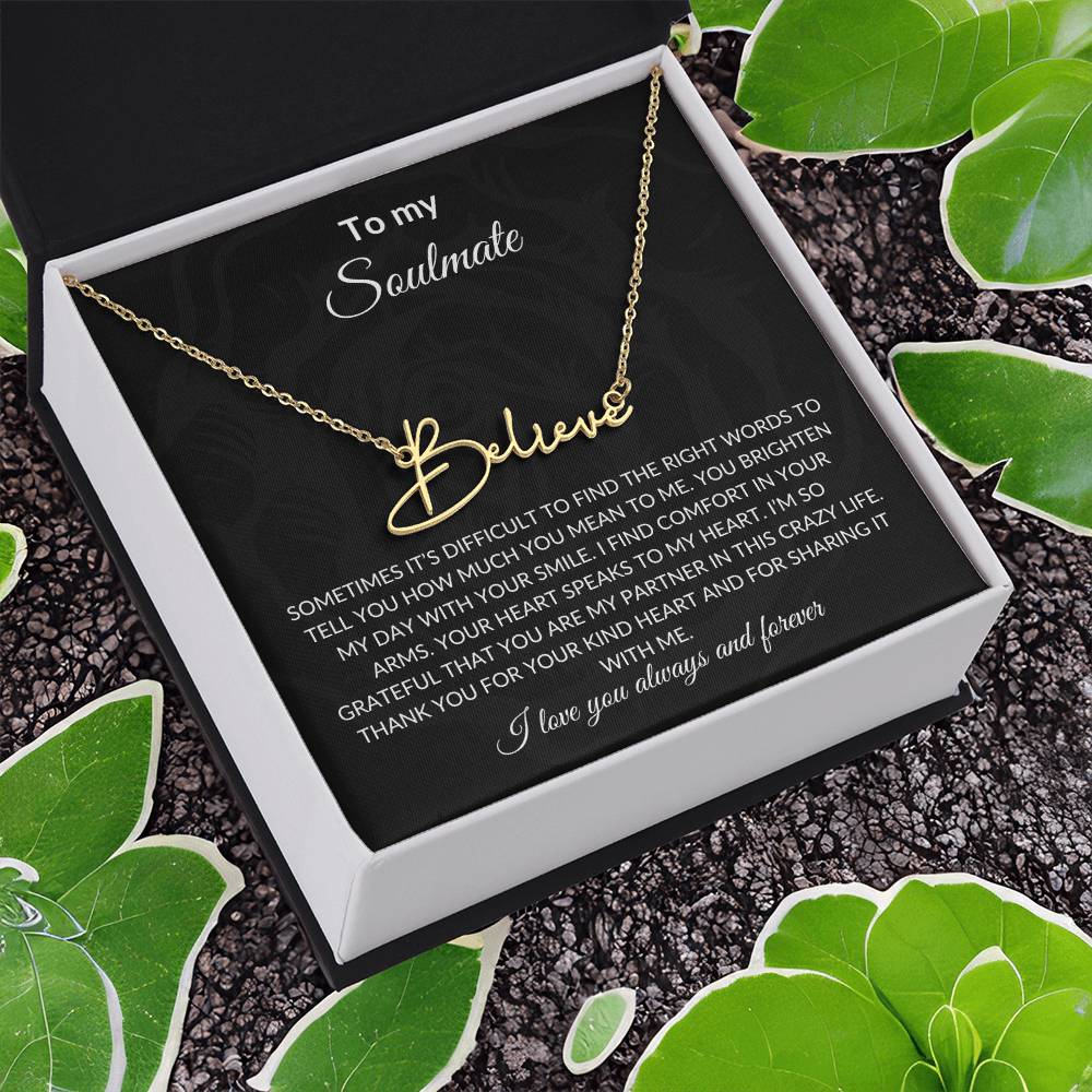 To My Soulmate | Signature Name Necklace| Gift to Wife | Wedding Anniversary Gift to Wife| Mother's Day Gift | Birthday Gift to Wife