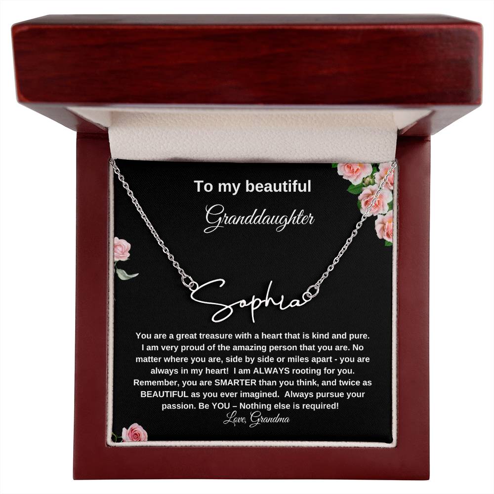 To My Beautiful Granddaughter | Signature Name Necklace| Gift to Granddaughter from Grandma