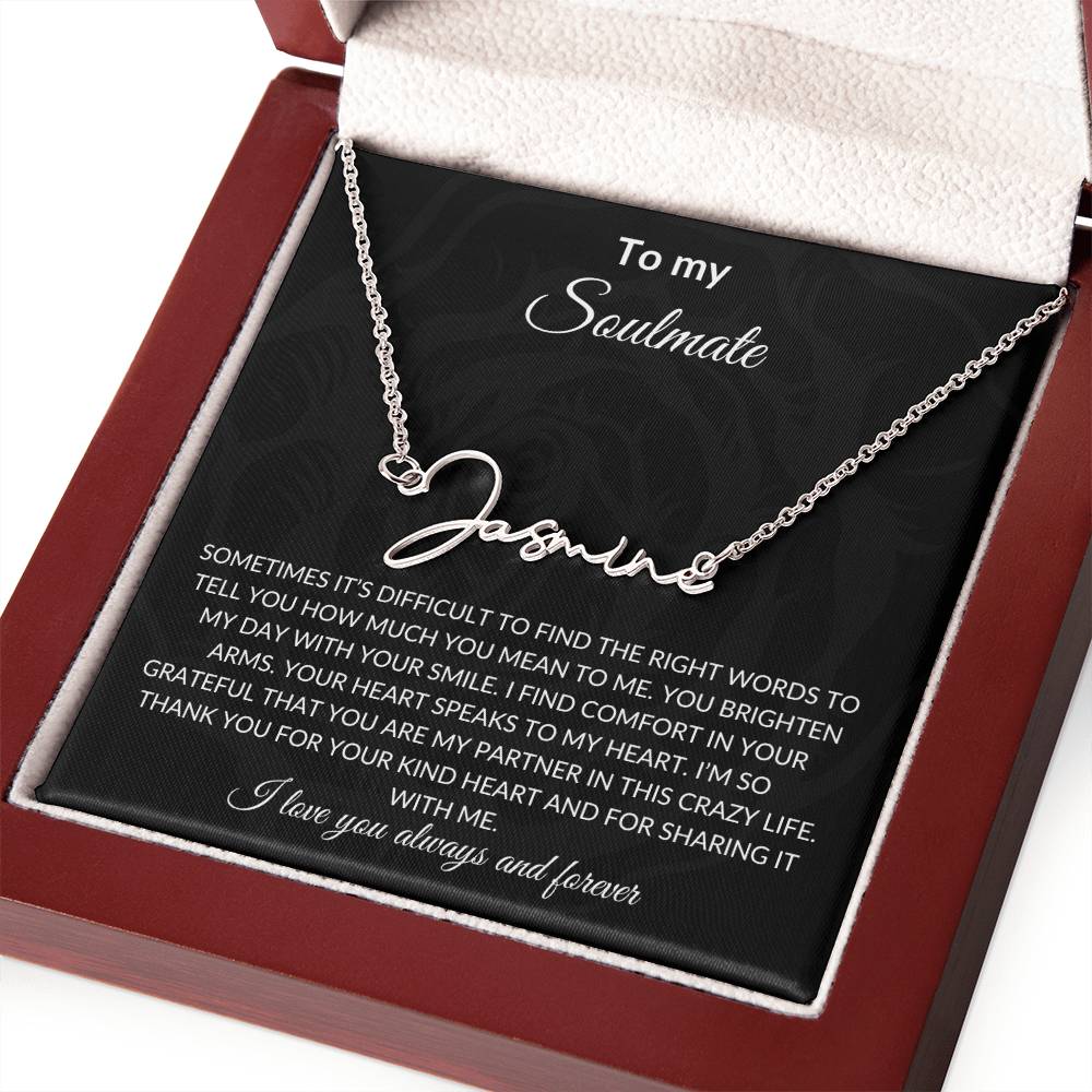 To My Soulmate | Signature Name Necklace| Gift to Wife | Wedding Anniversary Gift to Wife| Mother's Day Gift | Birthday Gift to Wife